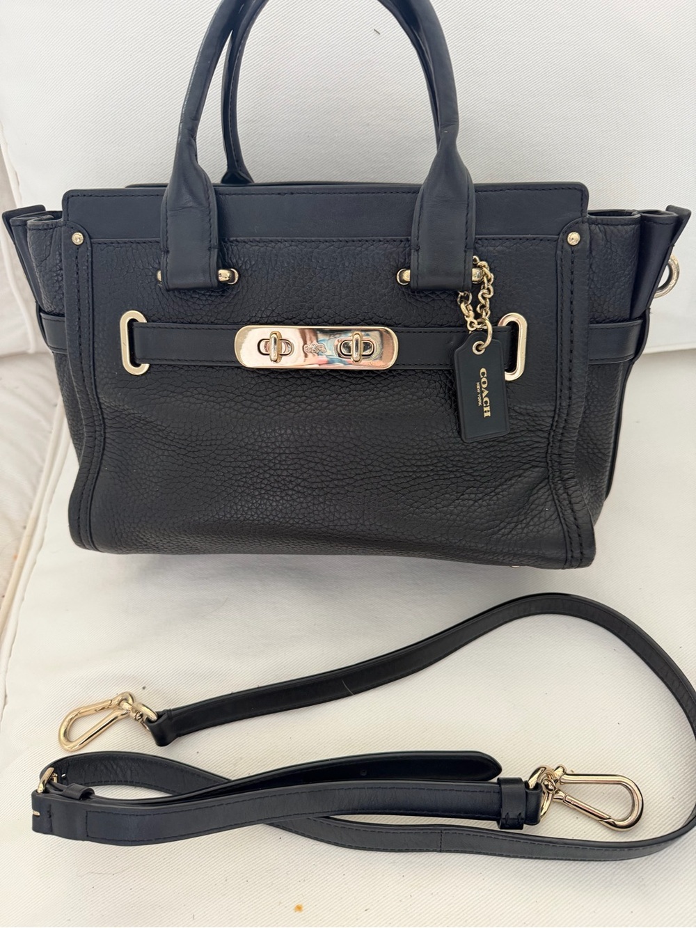 Coach Black Pebble Leather Satchel with Gold-Tone Accents - Picture 2 of 11